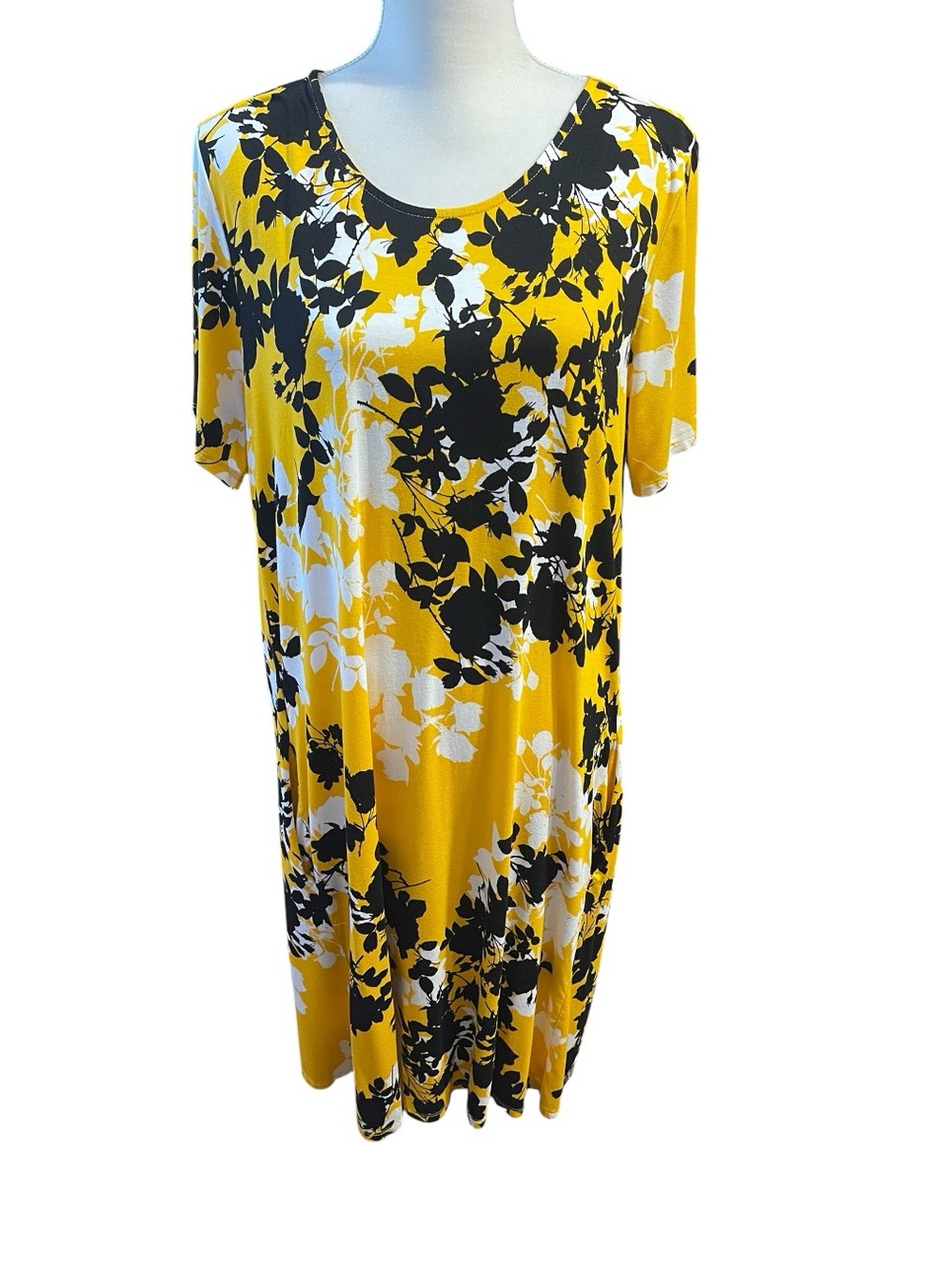 Jessica London Floral Maxi Dress Pockets Stretch Yellow Black White Size 18/20